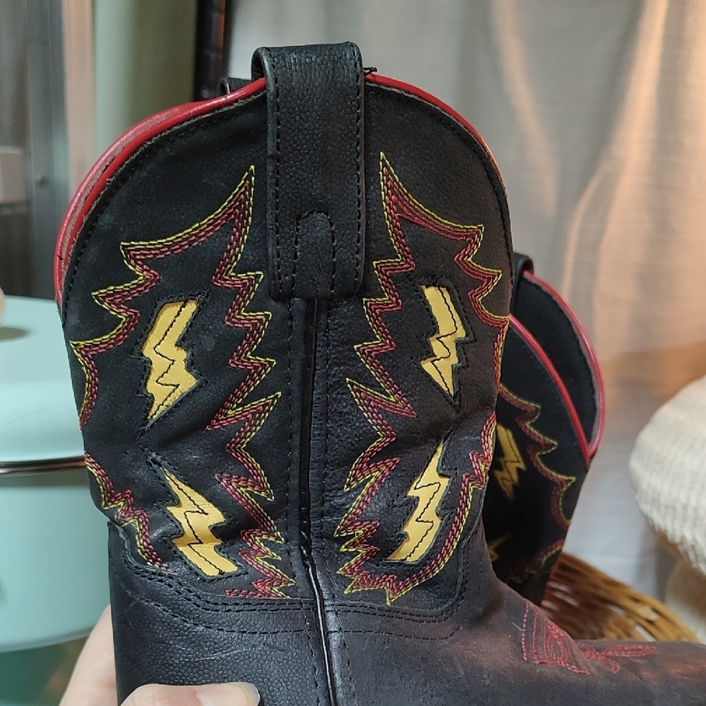 Dan Post Kids Western Boots - Black and Red with Yellow Accents - Picture 5 of 16
